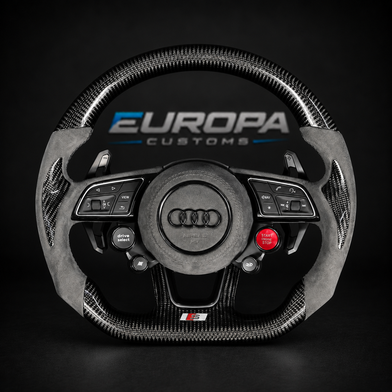 Audi Carbon Fiber Alcantara Steering Wheel with 4x R8 Buttons for A4 A5 Q5 S4 S5 SQ5 RS4 RS5