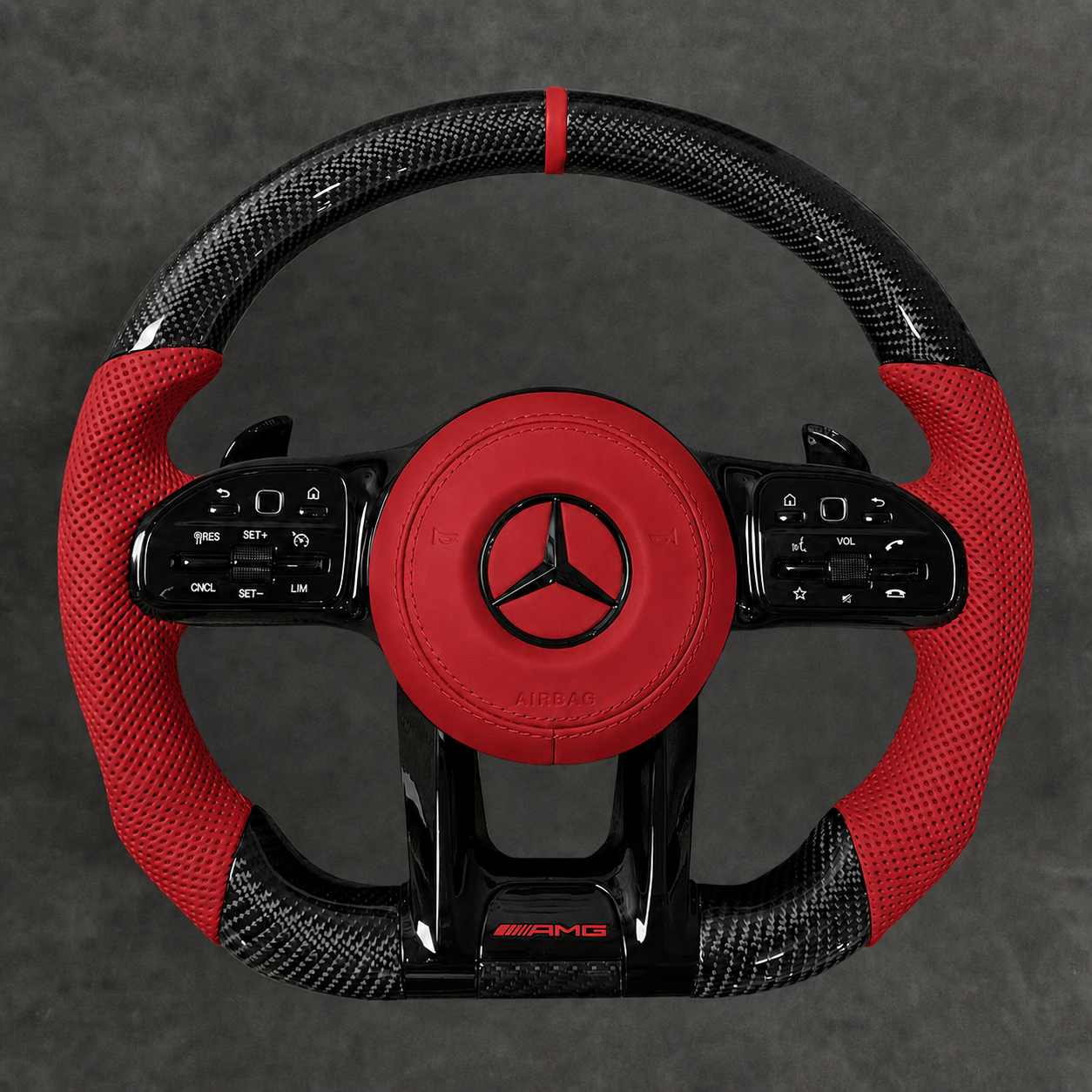 Carbon Fiber AMG Performance Steering Wheel Red Leather EUROPA CUSTOMS