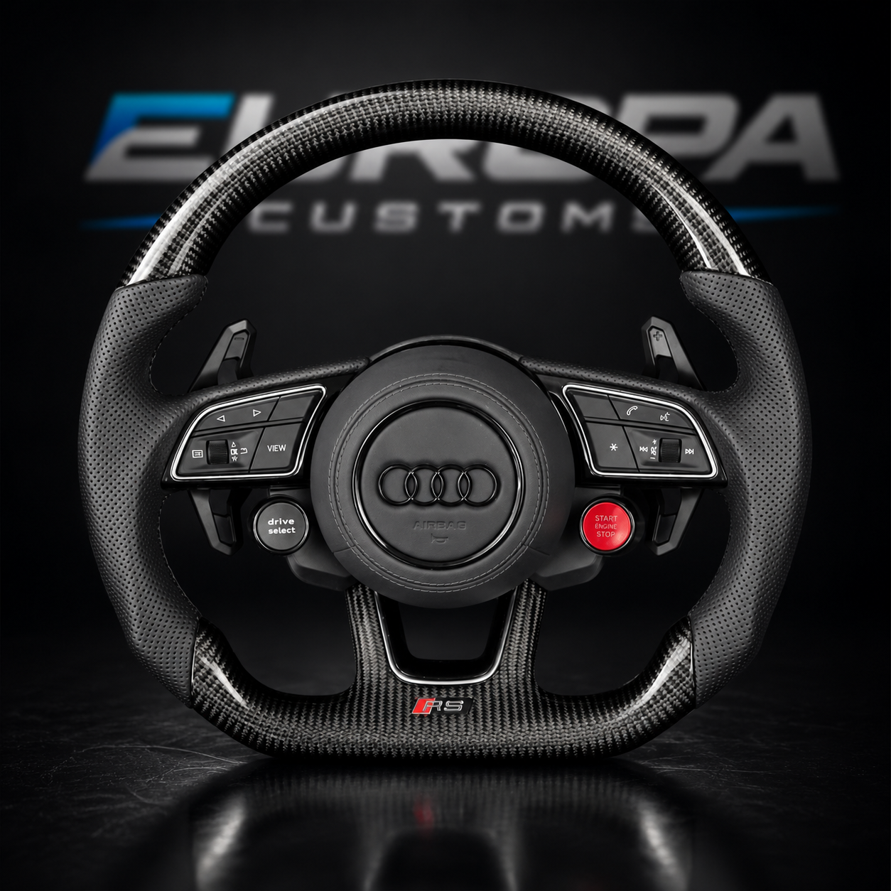 Audi Carbon Fiber Leather Steering Wheel with 2x R8 Buttons for A4 A5 Q5 S4 S5 SQ5 RS4 RS5